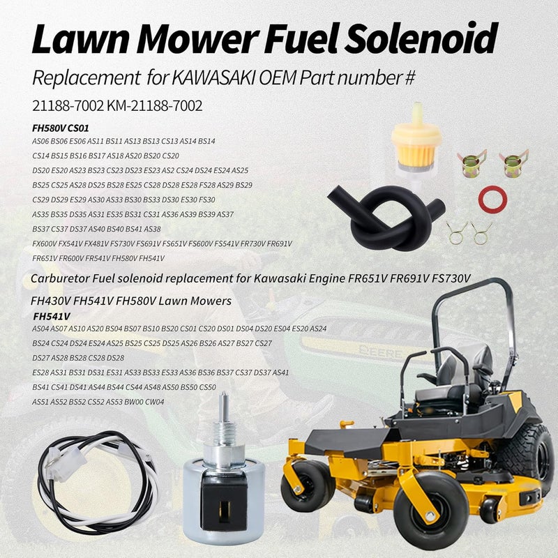 OXCANO 21188-7002 Carburetor Fuel Solenoid with Fuel Fiter Compatible with Kawasaki Engine FR651V FR691V FS730V FH430V FH541V FH580 FH381V 480V 541V 580V FR/FS/FX 481V Cub Cadet Mower KM-21188-7002 - Image 5